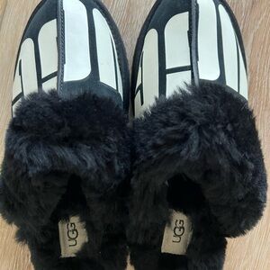 UGG Black and White Fur-Lined Slippers